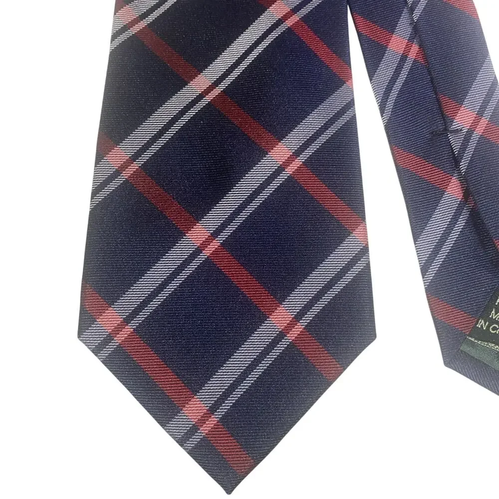 Ralph Lauren Blue Red White Plaid Black Label Tie 100% Silk 60”x3.5”